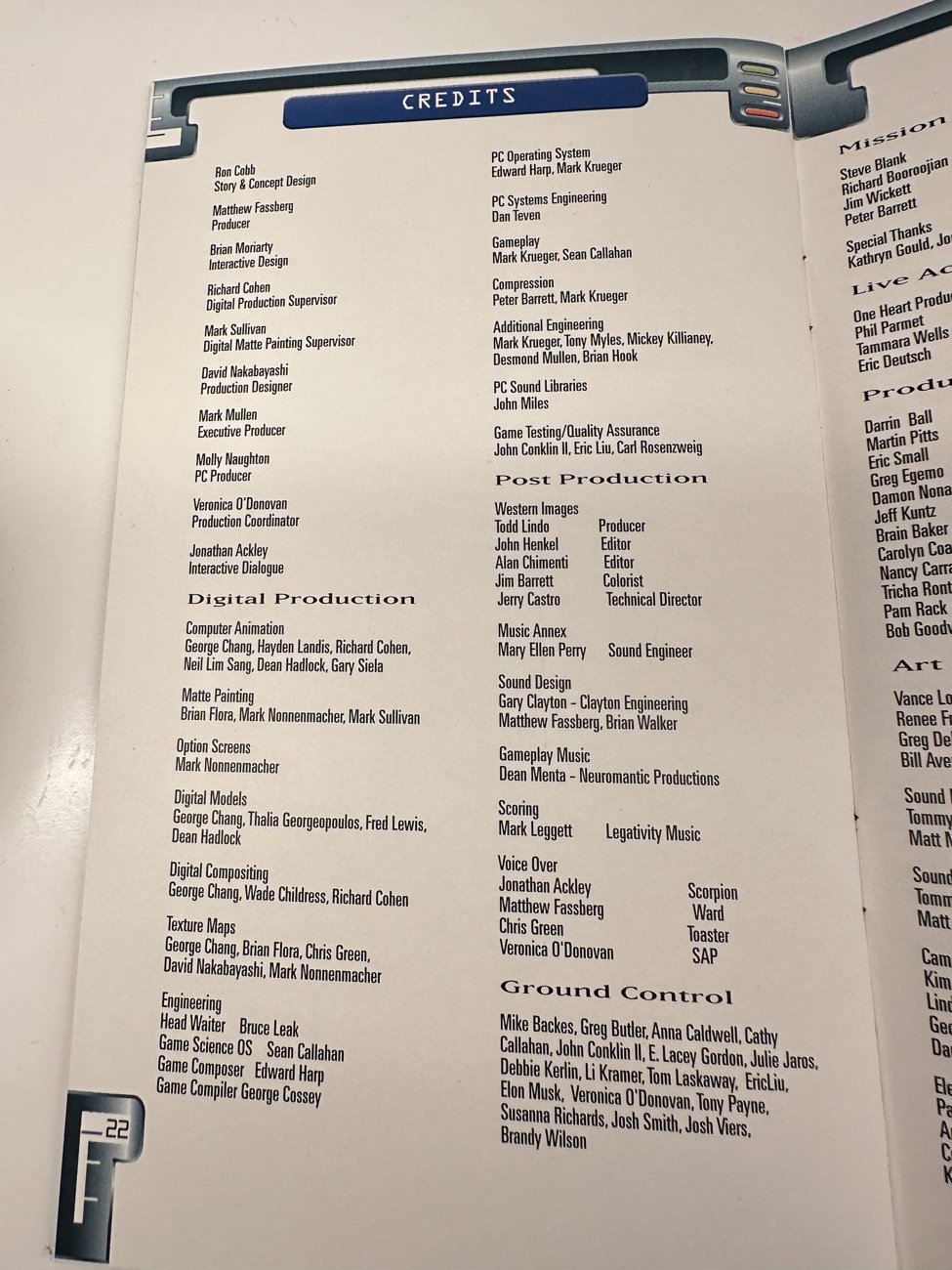 Photo of the LOADSTAR manual credits page